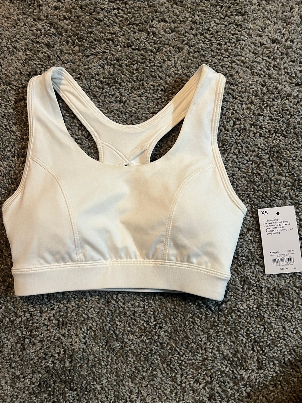 Kohl's White Racerback Sports Bra - XS